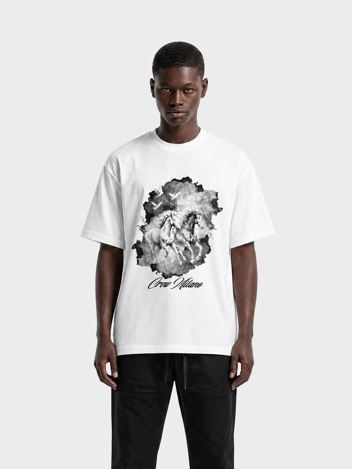 Crew Milano T-Shirt Logo Print CM-47 / WHITE