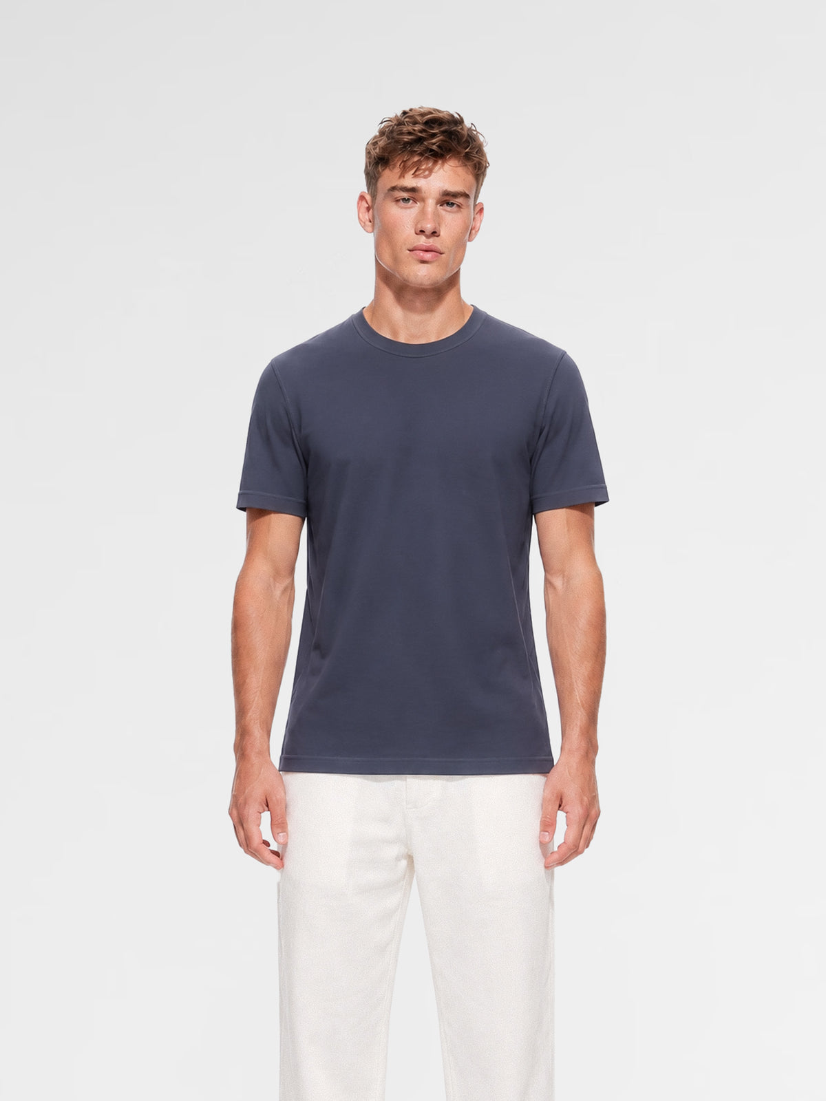 MAISON 9 PARIS Navy Mercerized Cotton T-Shirt