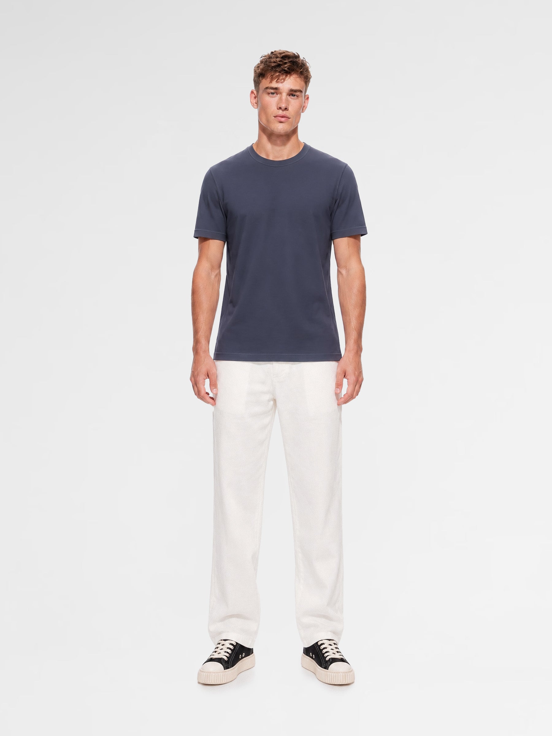 MAISON 9 PARIS Navy Mercerized Cotton T-Shirt