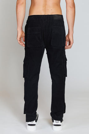 BLACK CORDUROY CARGO PANTS