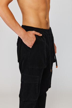 BLACK CORDUROY CARGO PANTS