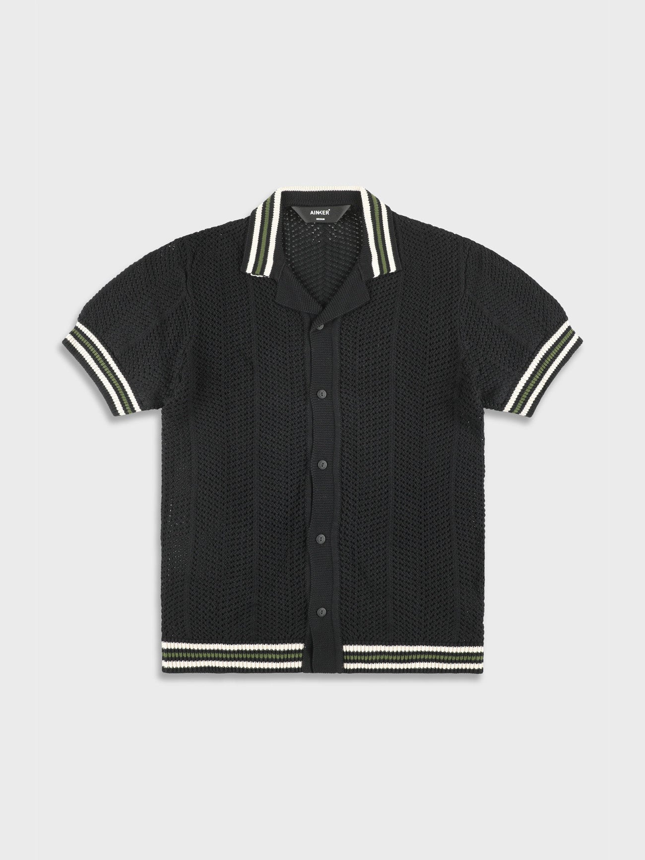 Ainker 802 Black Knit Button Shirt