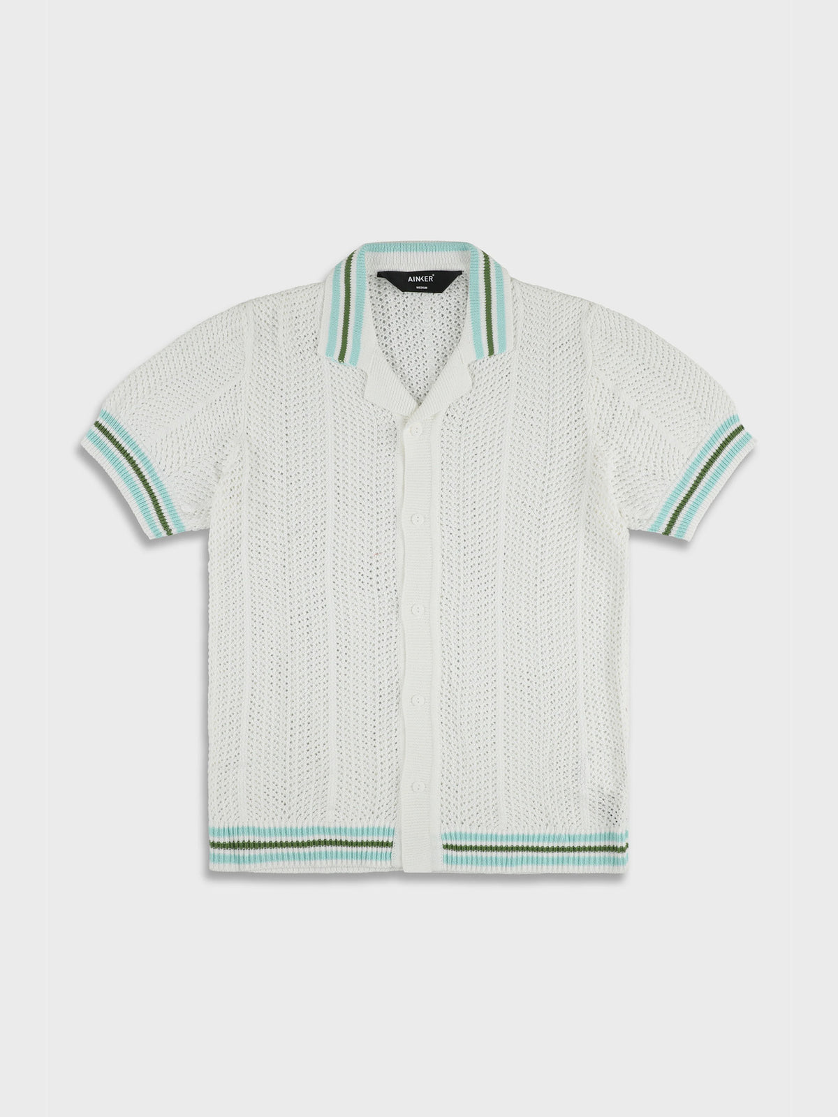 Ainker 802 White Knit Button Shirt