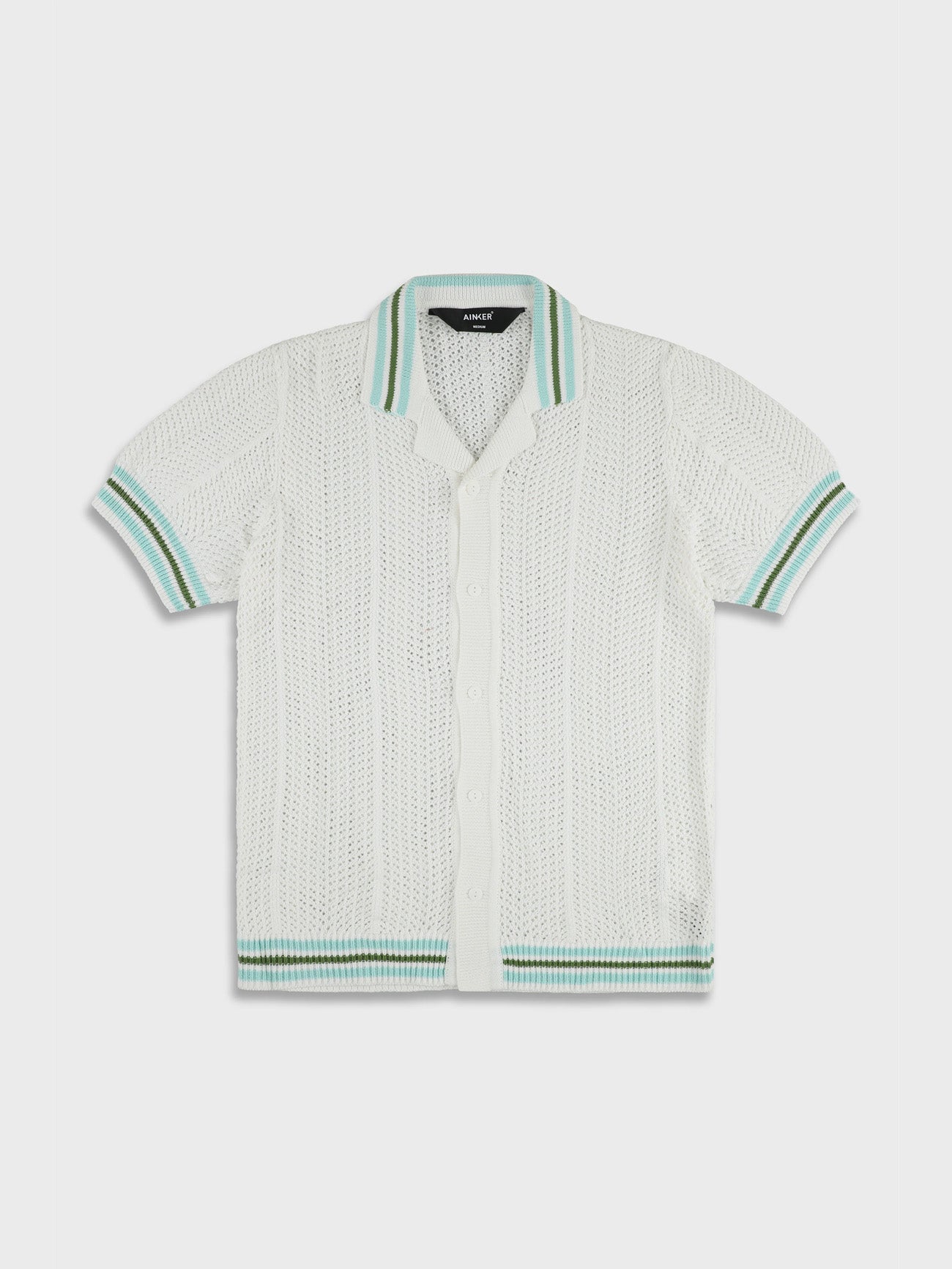 Ainker 802 White Knit Button Shirt