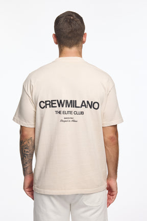 CREW Milano Oversize T-Shirt Logo Print - Beige/Black