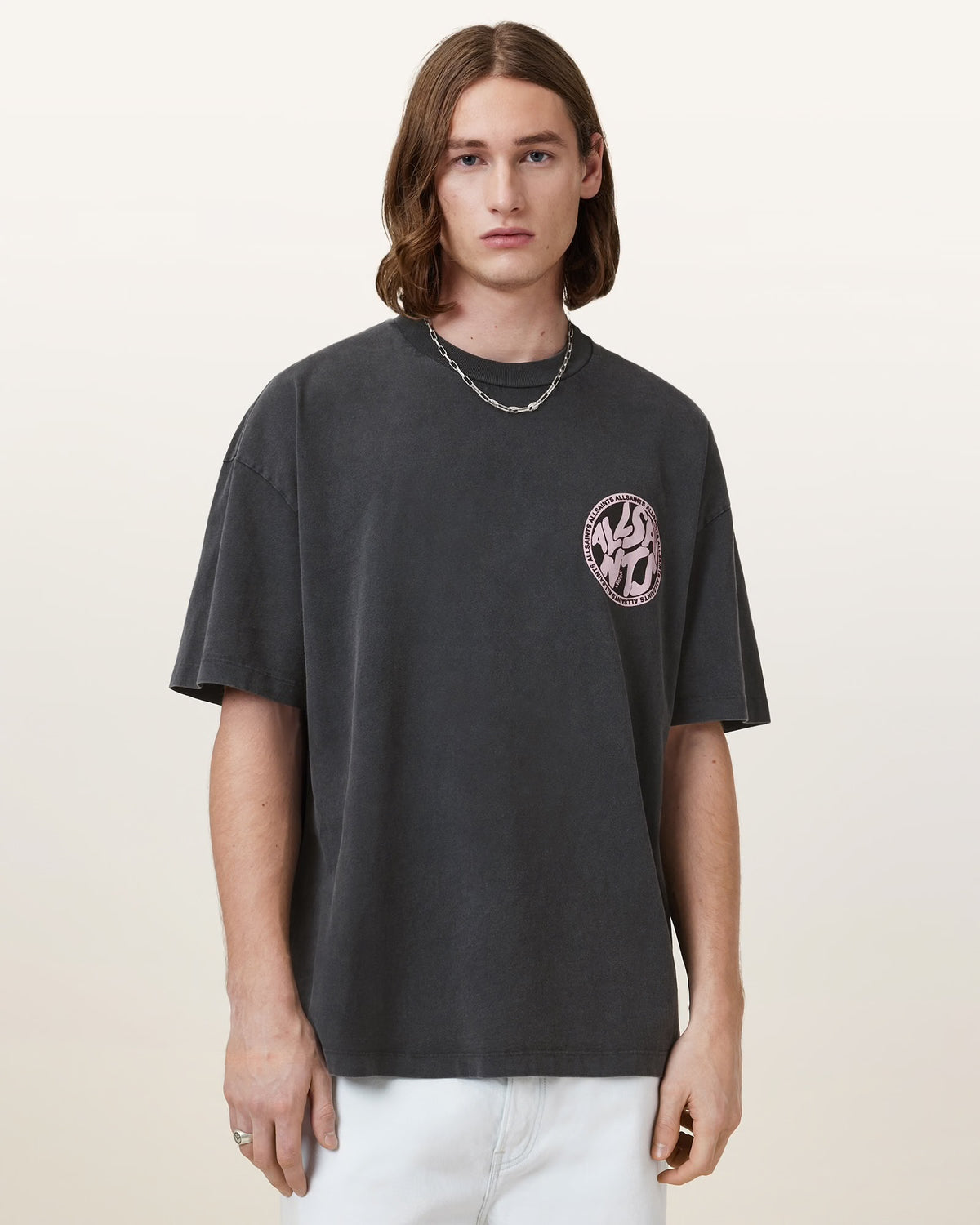 Allsaints Distortion Washed Black/Pink T-Shirt M041PC-458207