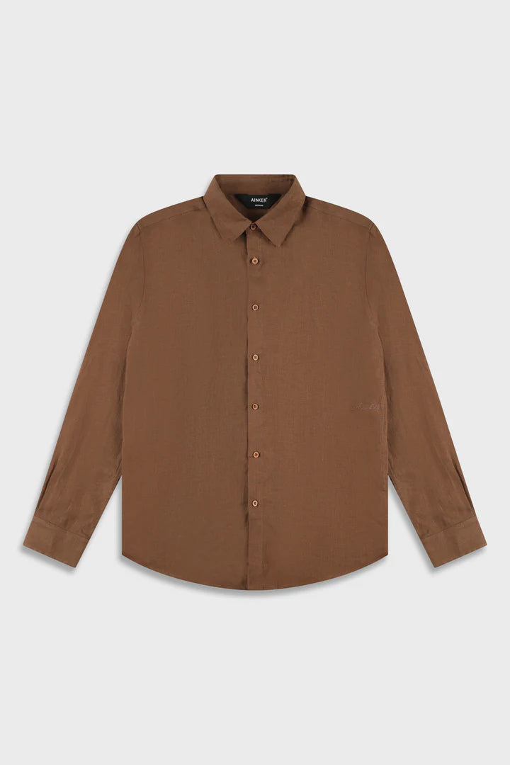 Ainker Linen Brown 777 Button Shirt