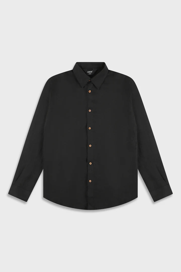 Ainker Linen Black 777 Button Shirt