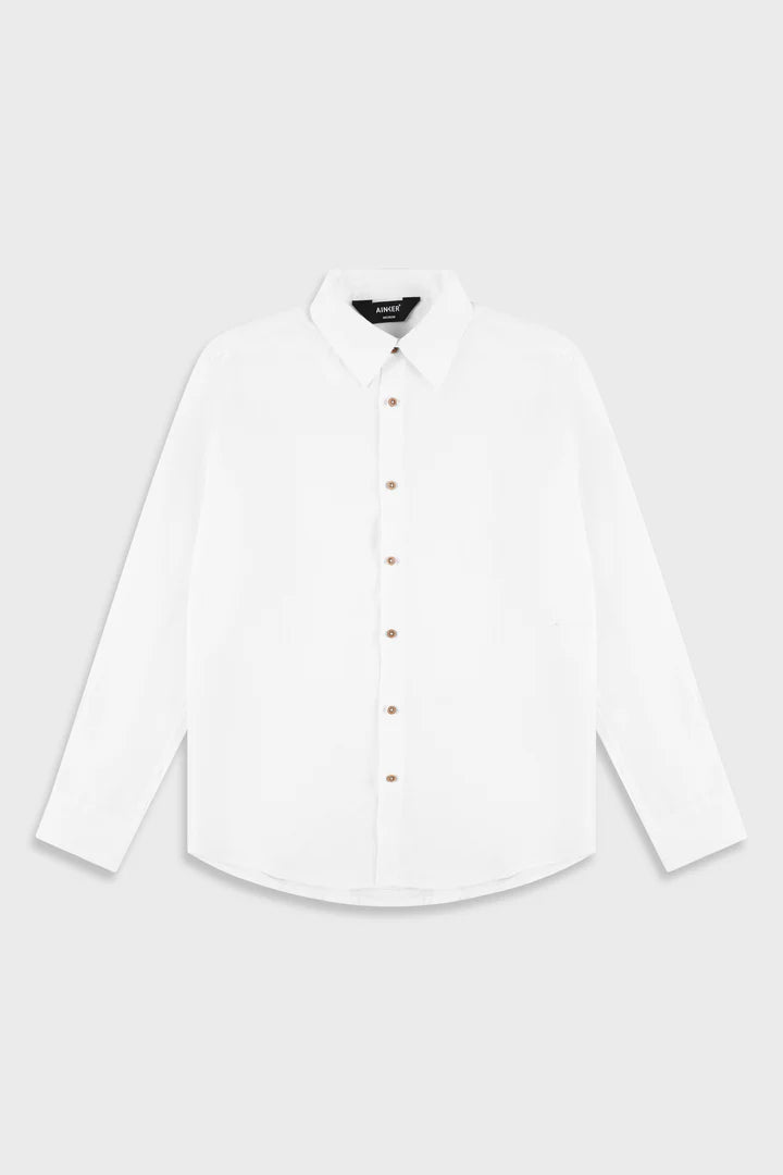 Ainker Linen White 777 Button Shirt