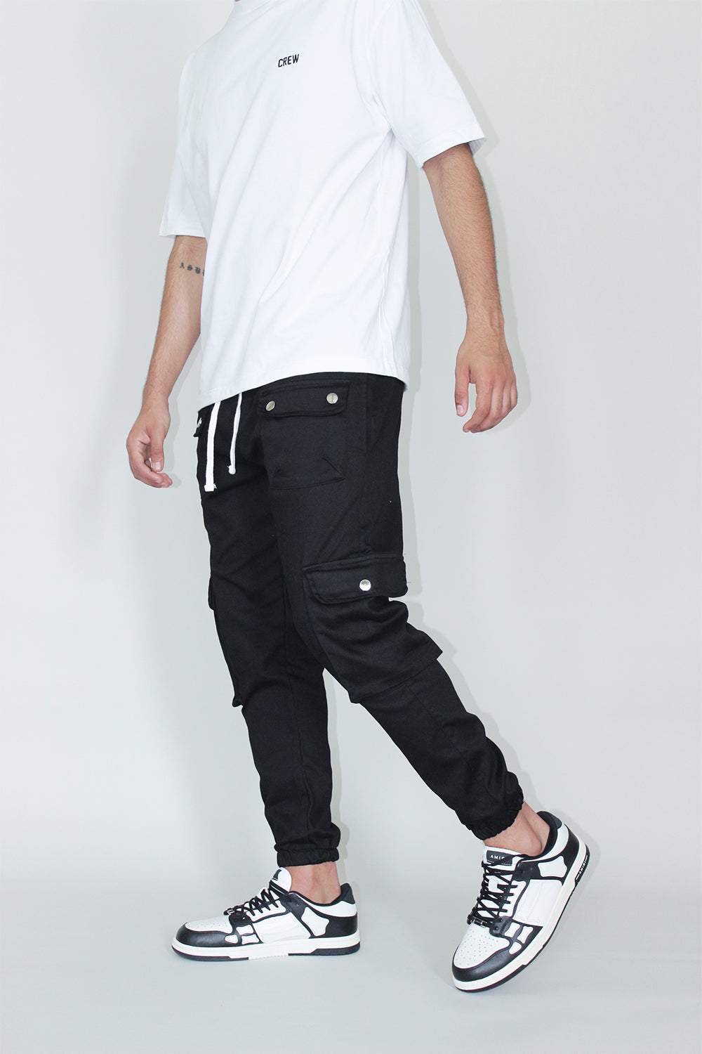 CREW Milano ROBERTO Black Cotton Cargo Pants