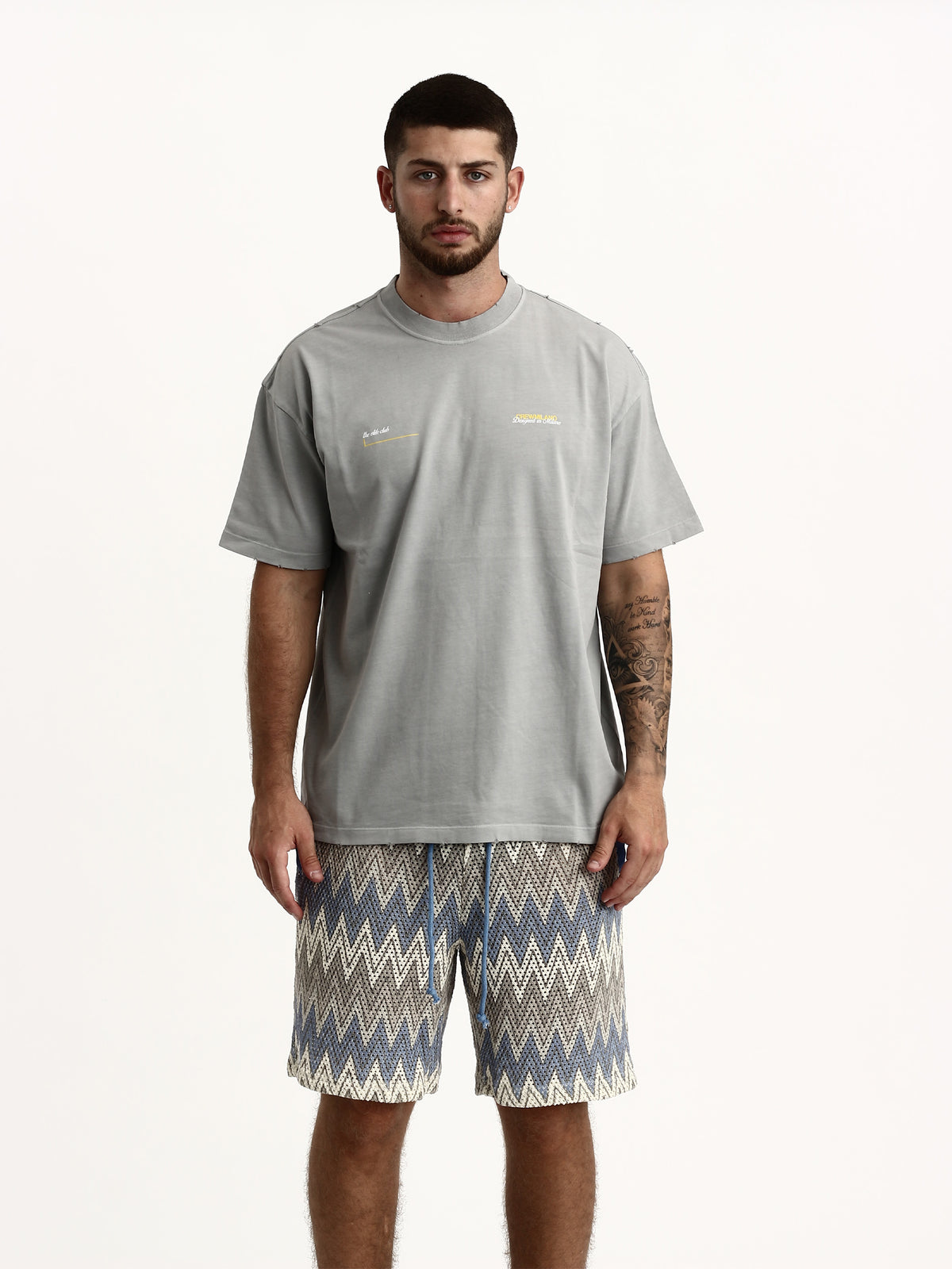 CREW Milano Oversize Vac T-Shirt Logo Print - Grey/Yellow