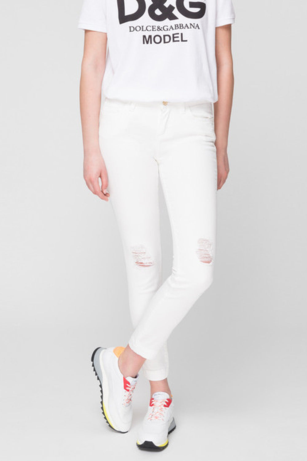 Dolce & Gabbana high-waist distressed white skinny jeans