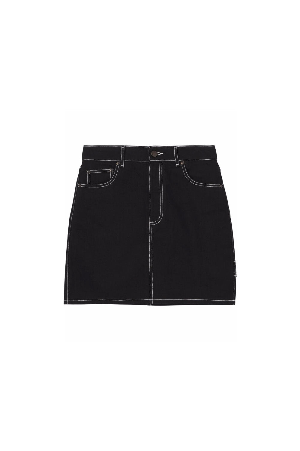 Burberry contrast-stitch raw-denim skirt