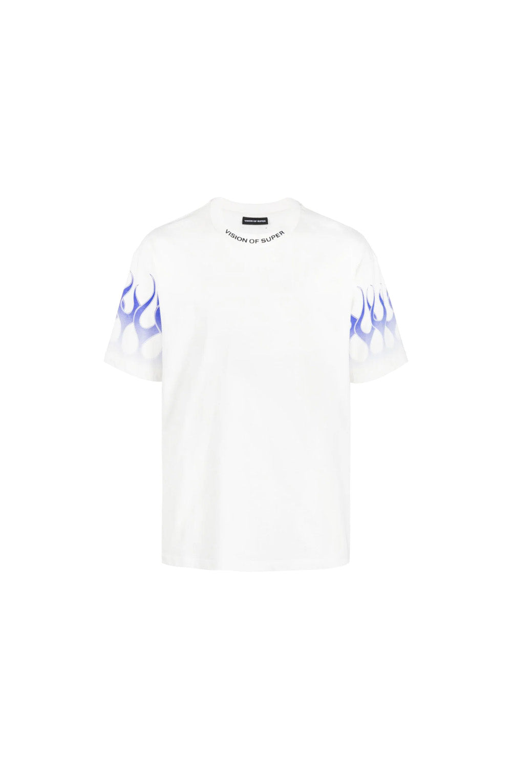 VISION OF SUPER OFF WHITE TSHIRT WITH BLUE FLAMES