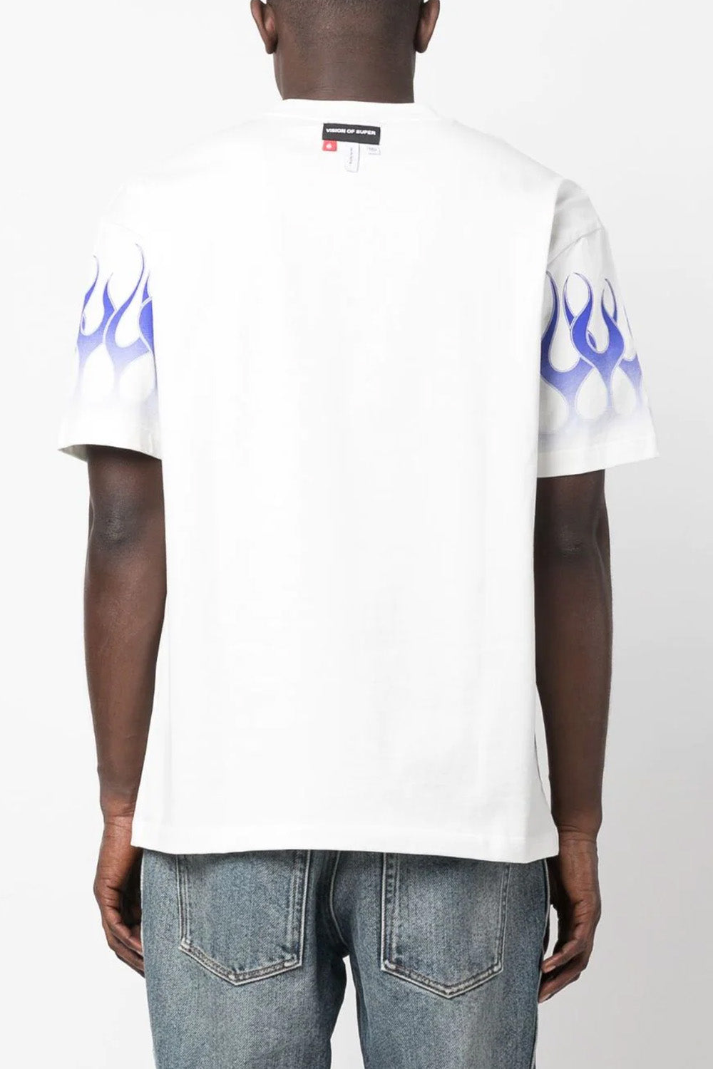 VISION OF SUPER OFF WHITE TSHIRT WITH BLUE FLAMES