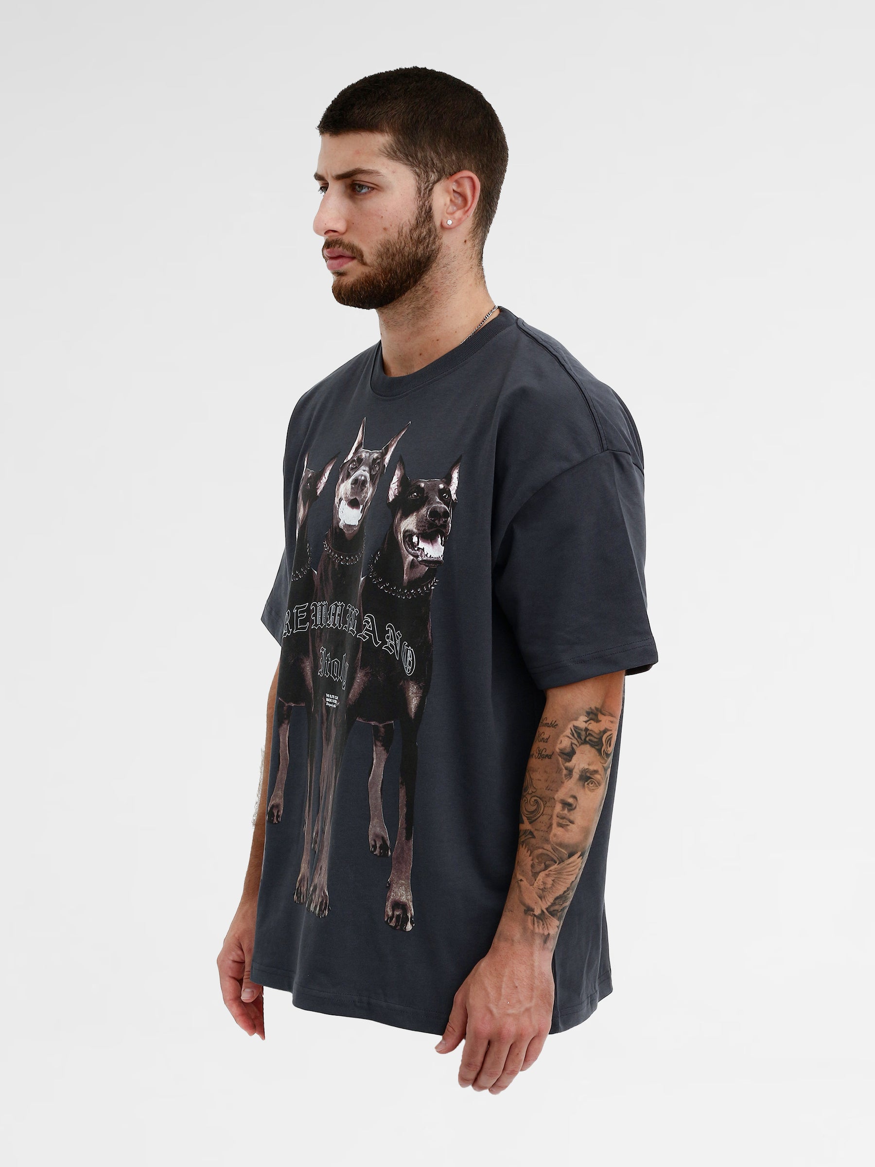 CREW Milano Oversize T-Shirt Logo Print Dark Grey