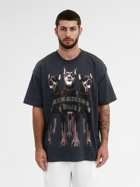CREW Milano Oversize T-Shirt Logo Print Dark Grey