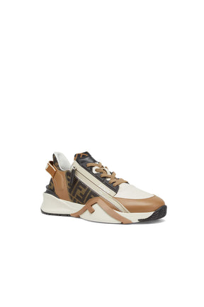 Fendi Flow Sneakers Brown leather and brown FF jacquard running shoes