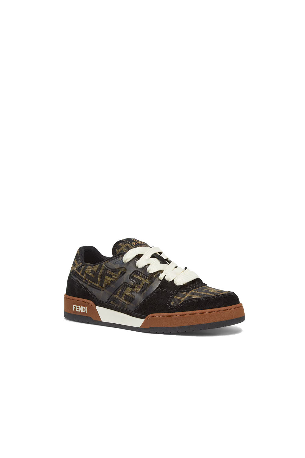 Fendi Match Sneakers Brown FF jacquard and black suede fabric low-tops