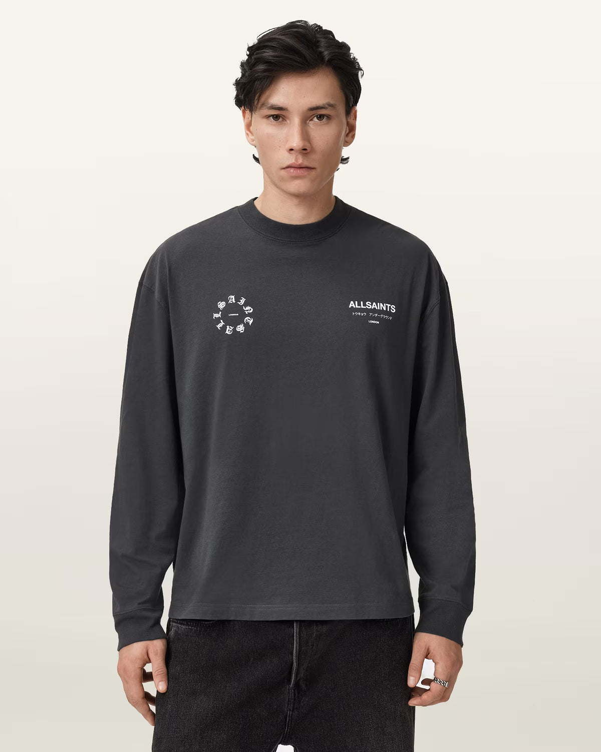 ALLSAINTS Kindred Black Long T-Shirt M043PD-162