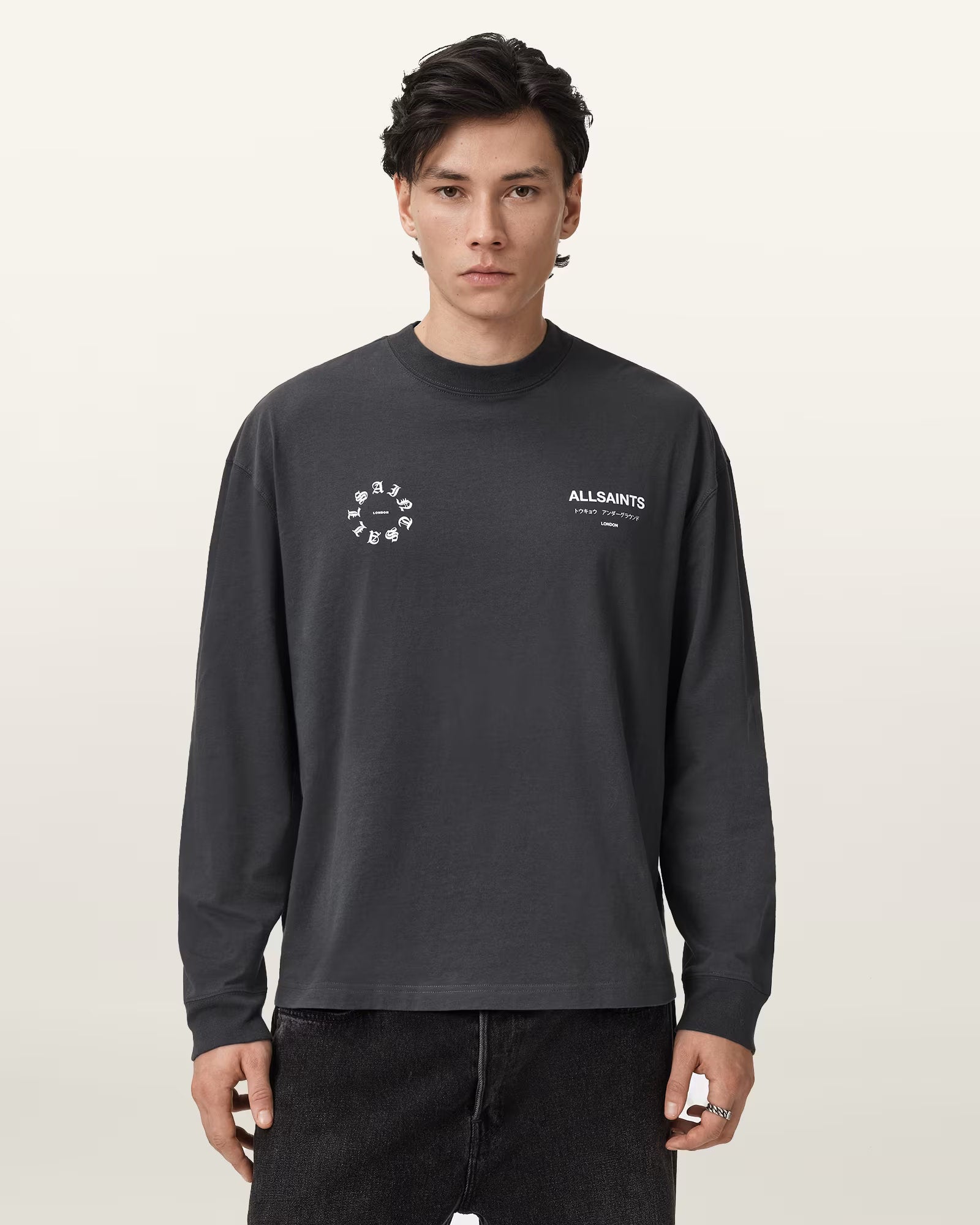 ALLSAINTS Kindred Black Long T-Shirt M043PD-162