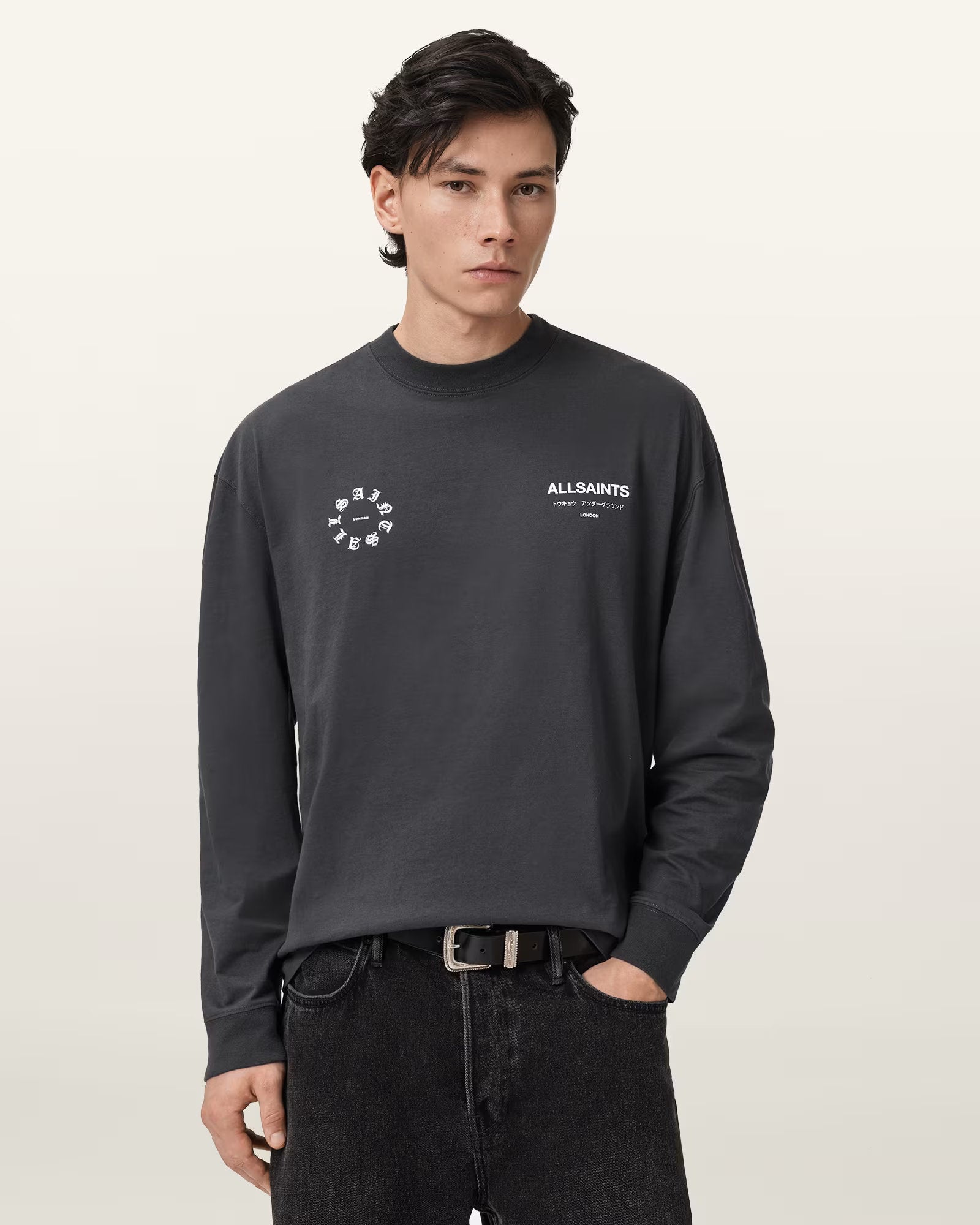 ALLSAINTS Kindred Black Long T-Shirt M043PD-162