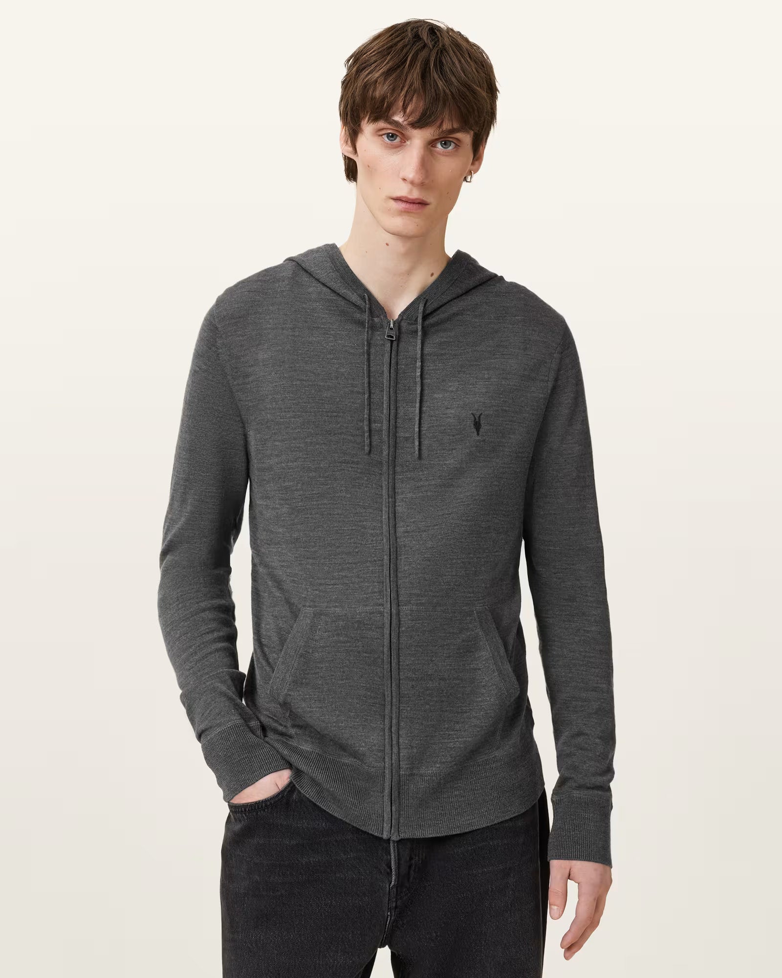 ALLSAINTS Mode Merino Zip Grey Hoodie M084KB-7155