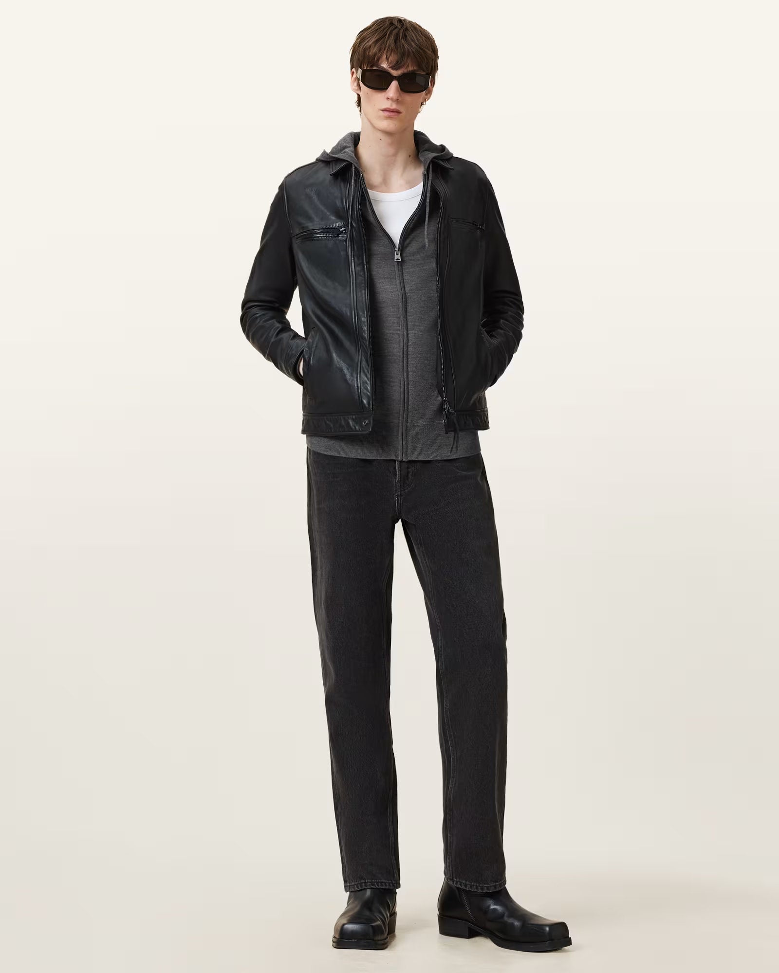 ALLSAINTS Mode Merino Zip Grey Hoodie M084KB-7155