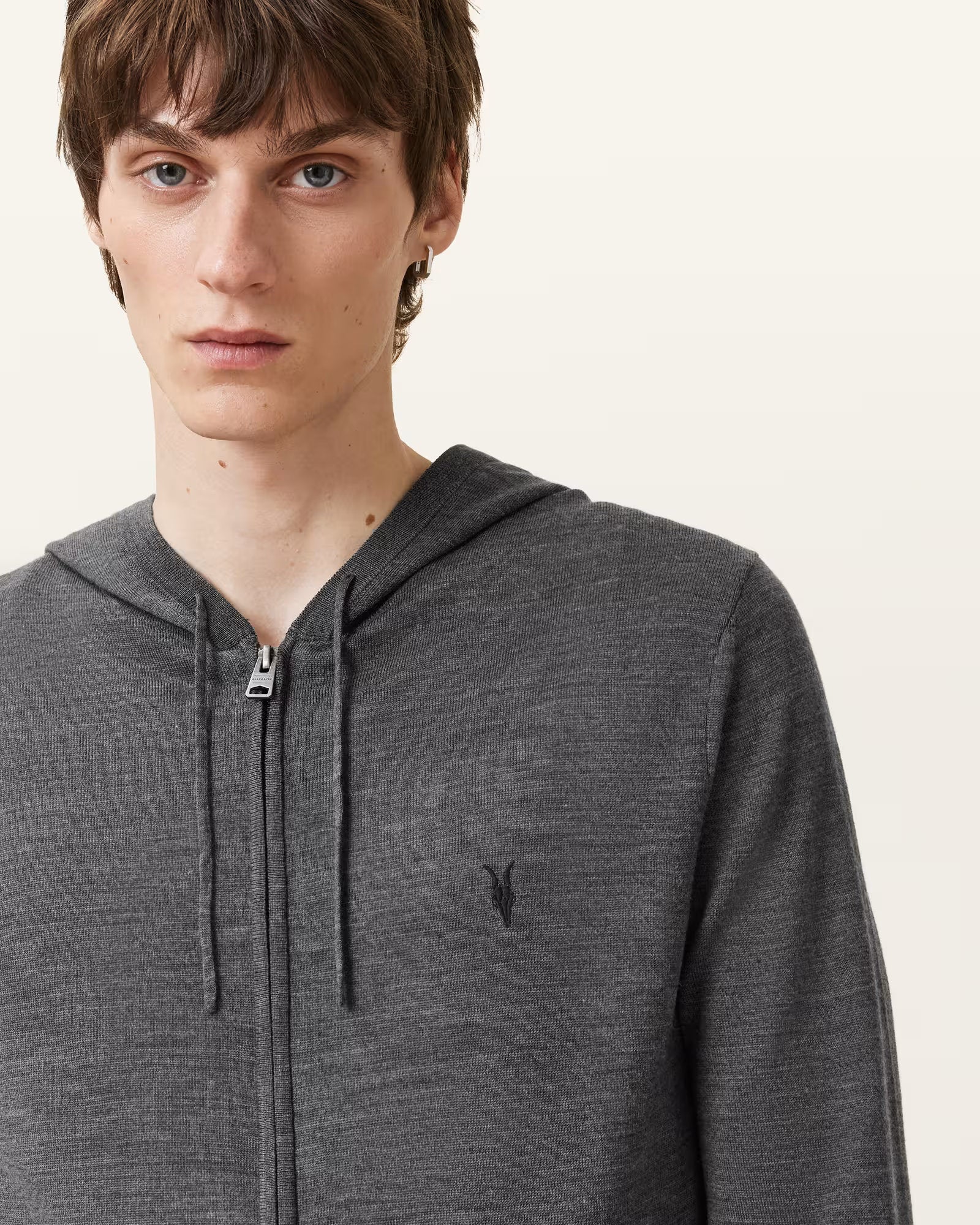 ALLSAINTS Mode Merino Zip Grey Hoodie M084KB-7155
