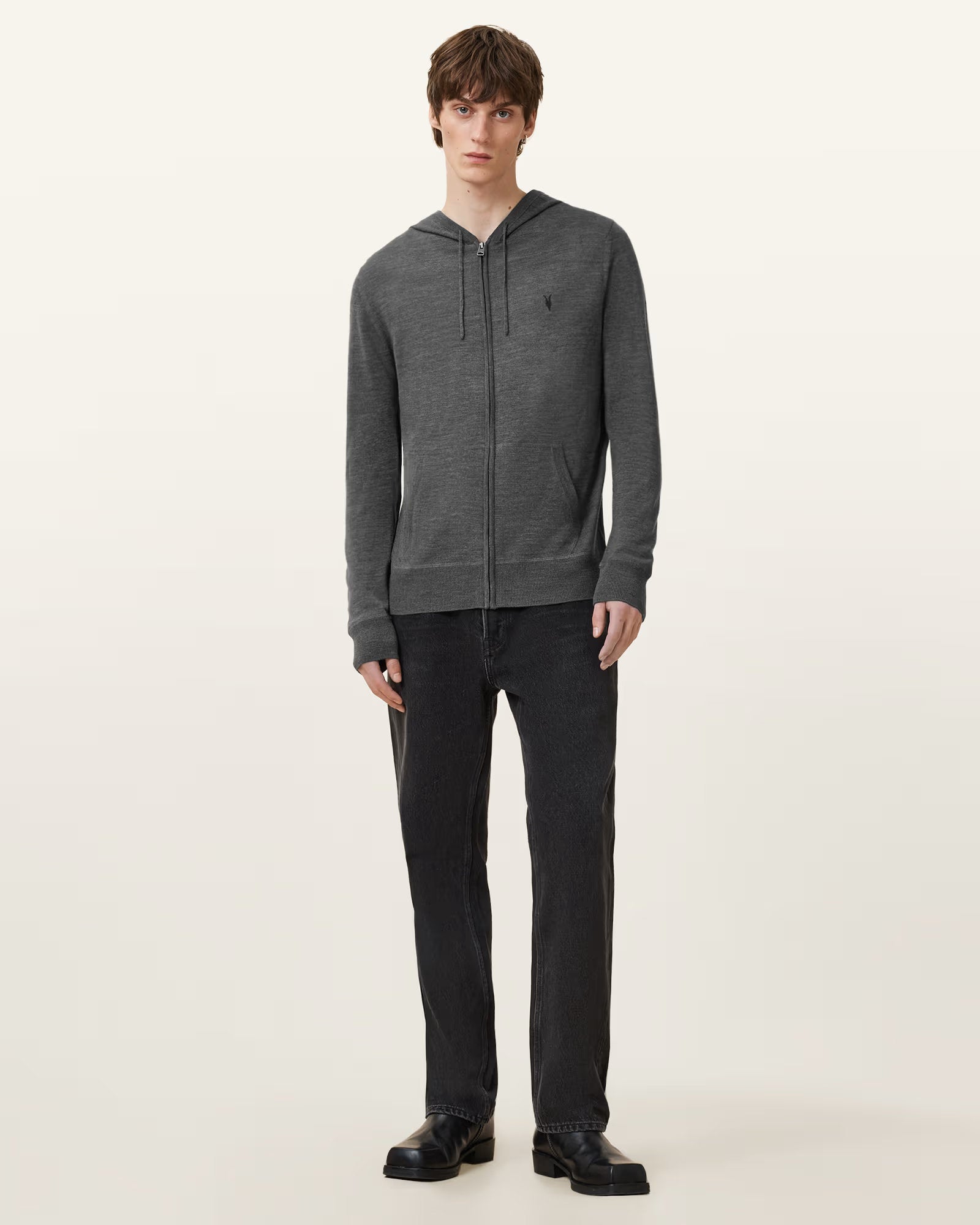 ALLSAINTS Mode Merino Zip Grey Hoodie M084KB-7155