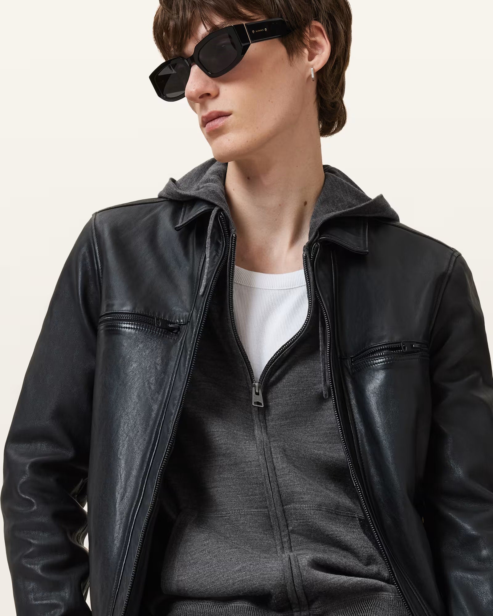 ALLSAINTS Mode Merino Zip Grey Hoodie M084KB-7155