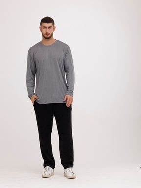 CREW Milano Linen Long Sleeve T-Shirt Grey