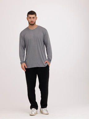 CREW Milano Linen Long Sleeve T-Shirt Grey