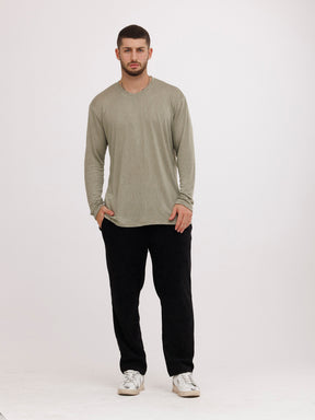 CREW Milano Linen Long Sleeve T-Shirt Green
