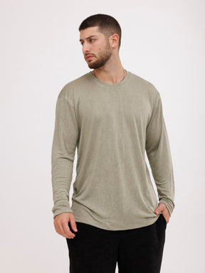 CREW Milano Linen Long Sleeve T-Shirt Green