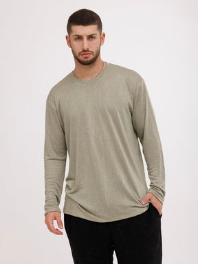 CREW Milano Linen Long Sleeve T-Shirt Green