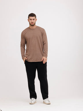 CREW Milano Linen Long Sleeve T-Shirt Brown