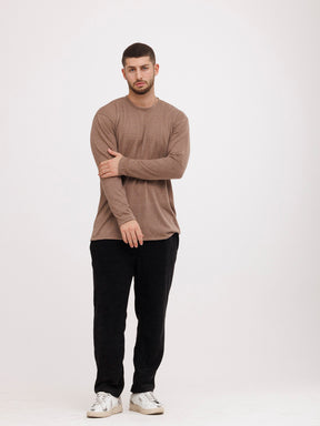 CREW Milano Linen Long Sleeve T-Shirt Brown