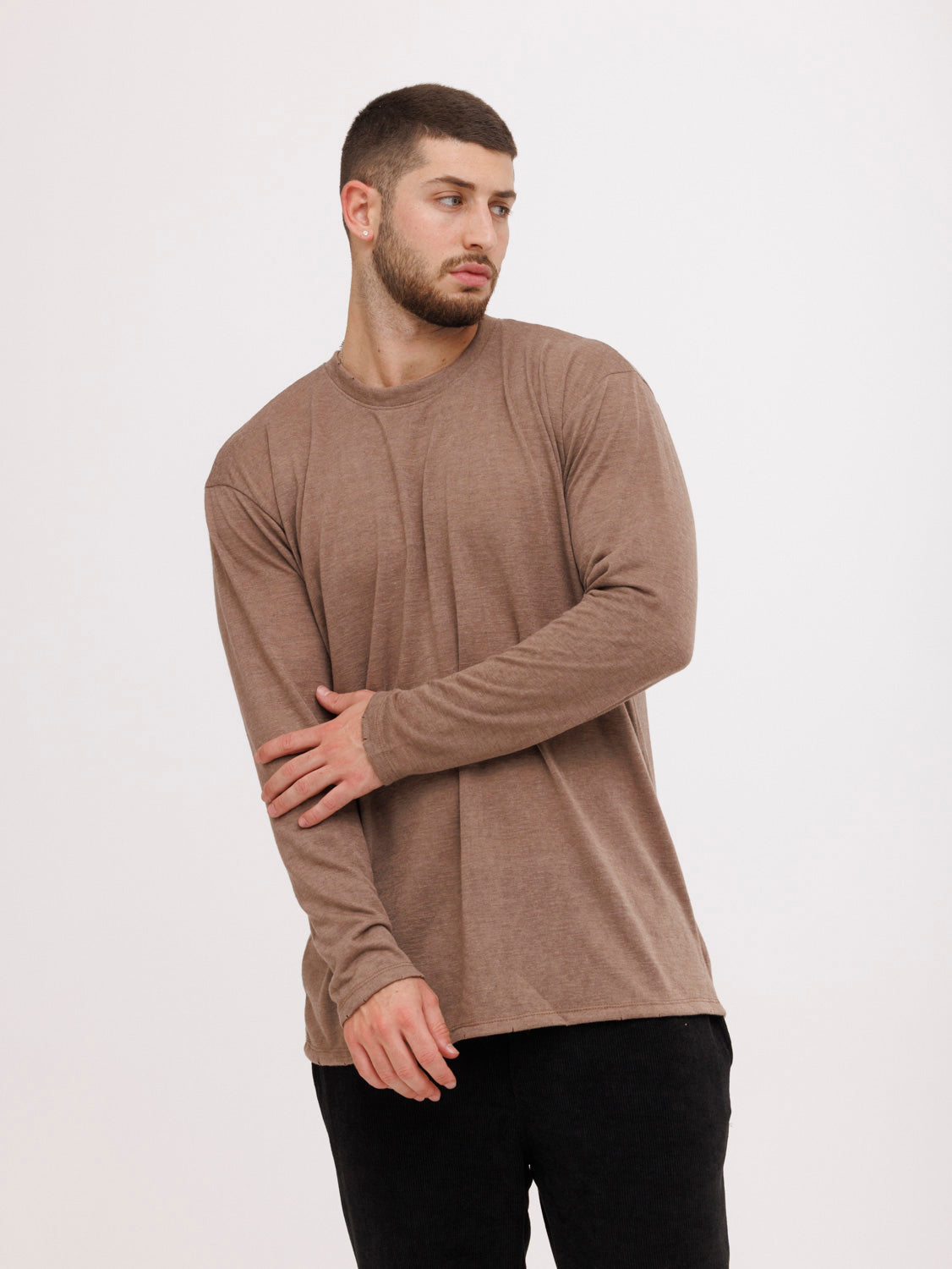 CREW Milano Linen Long Sleeve T-Shirt Brown
