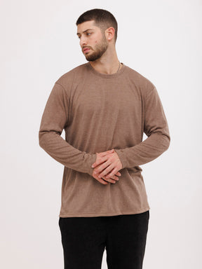 CREW Milano Linen Long Sleeve T-Shirt Brown