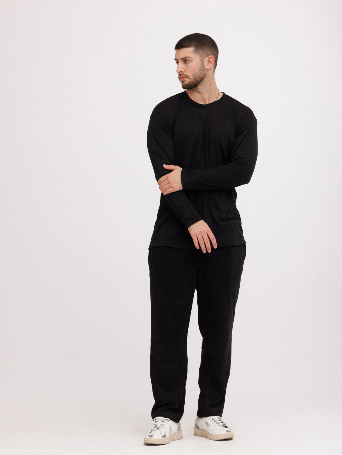 CREW Milano Linen Long Sleeve T-Shirt Black