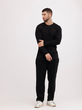 CREW Milano Linen Long Sleeve T-Shirt Black