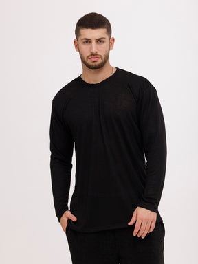 CREW Milano Linen Long Sleeve T-Shirt Black