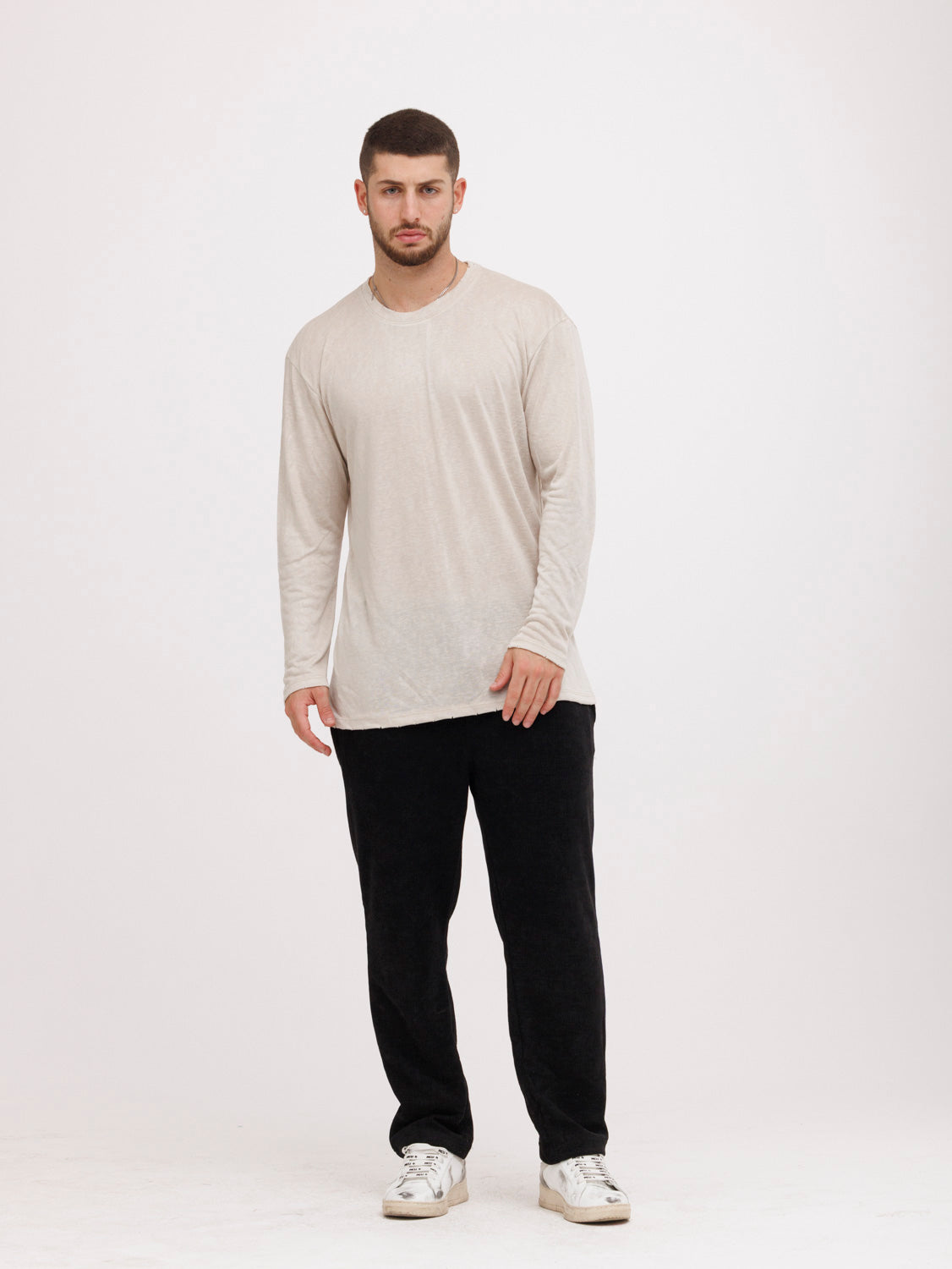 CREW Milano Linen Long Sleeve T-Shirt Beige