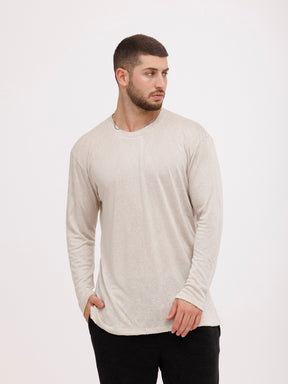 CREW Milano Linen Long Sleeve T-Shirt Beige