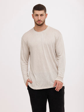 CREW Milano Linen Long Sleeve T-Shirt Beige