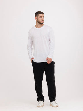 CREW Milano Linen Long Sleeve T-Shirt White
