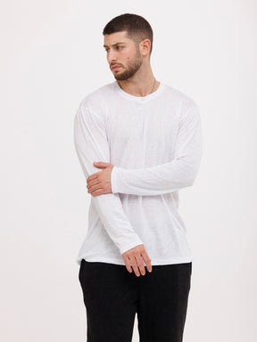 CREW Milano Linen Long Sleeve T-Shirt White
