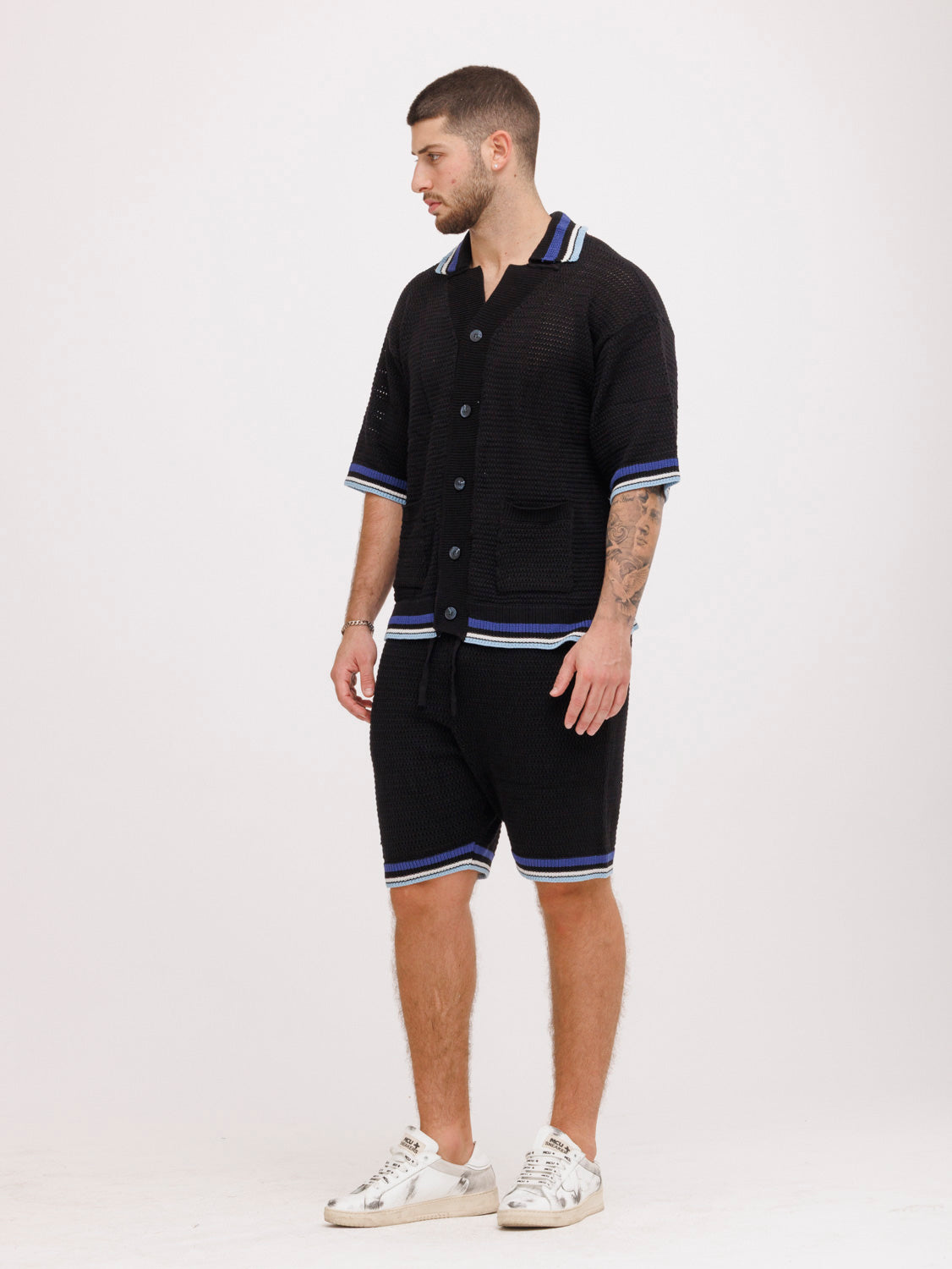 CREW Milano Tennis Shorts Knitwear Black Stripes
