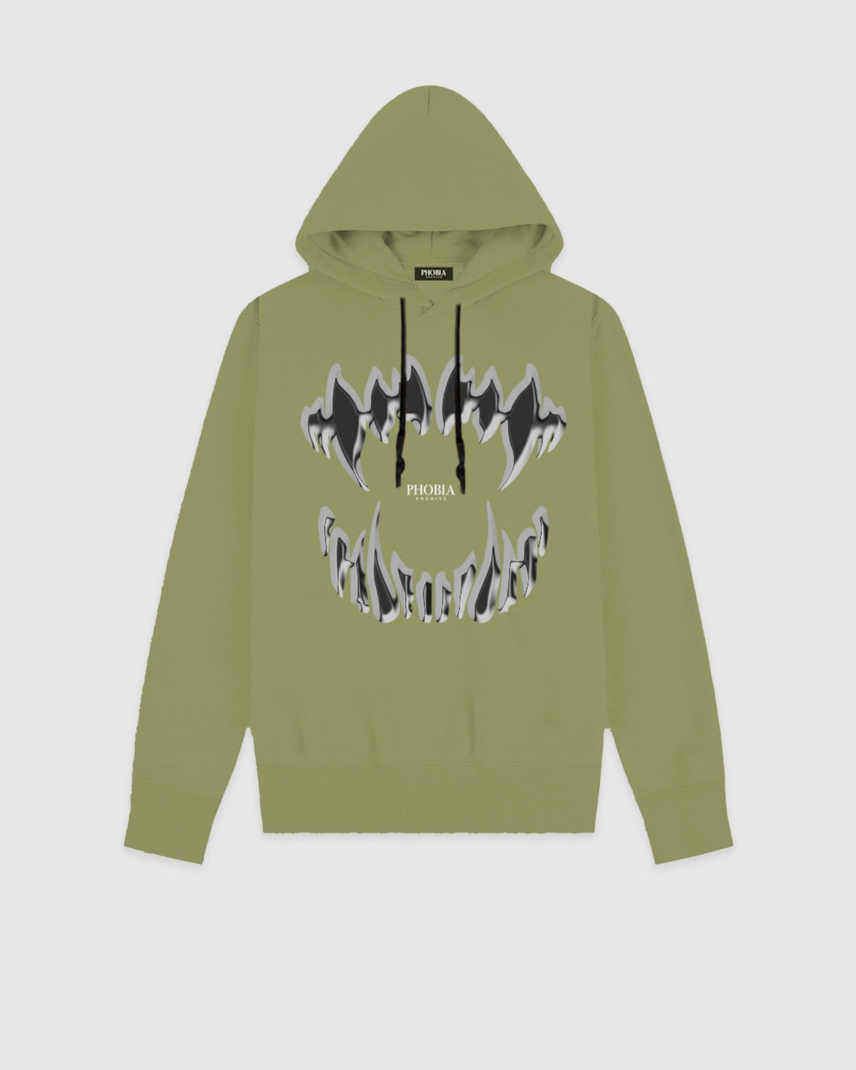 PHOBIA GREEN HOODIE WITH GREY MOUTH PRINT